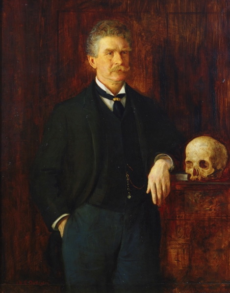 Ambrose Bierce with scull