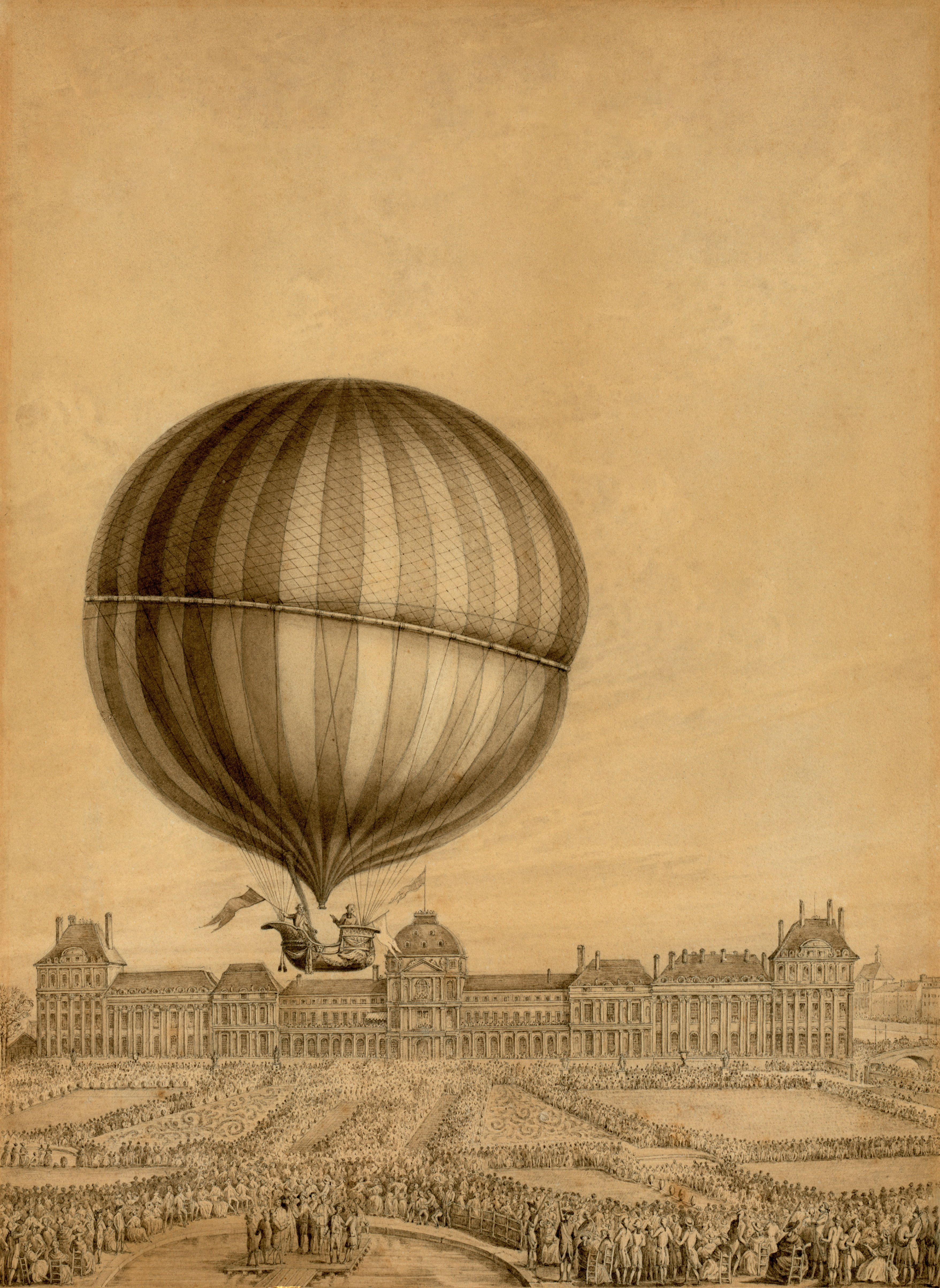 Jacques Charles and the Robert brothers in the first hydrogen balloon