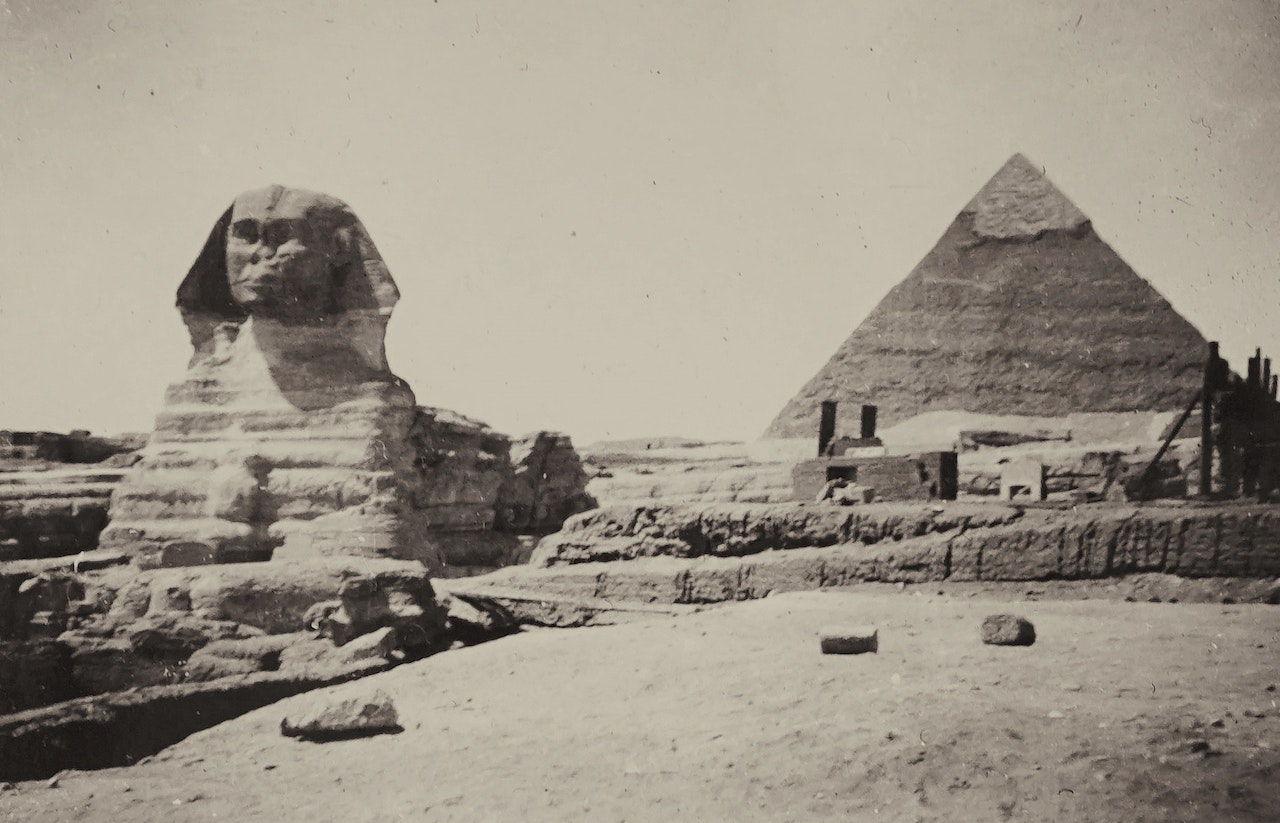 The Sphinx at Giza Plateau at a distance